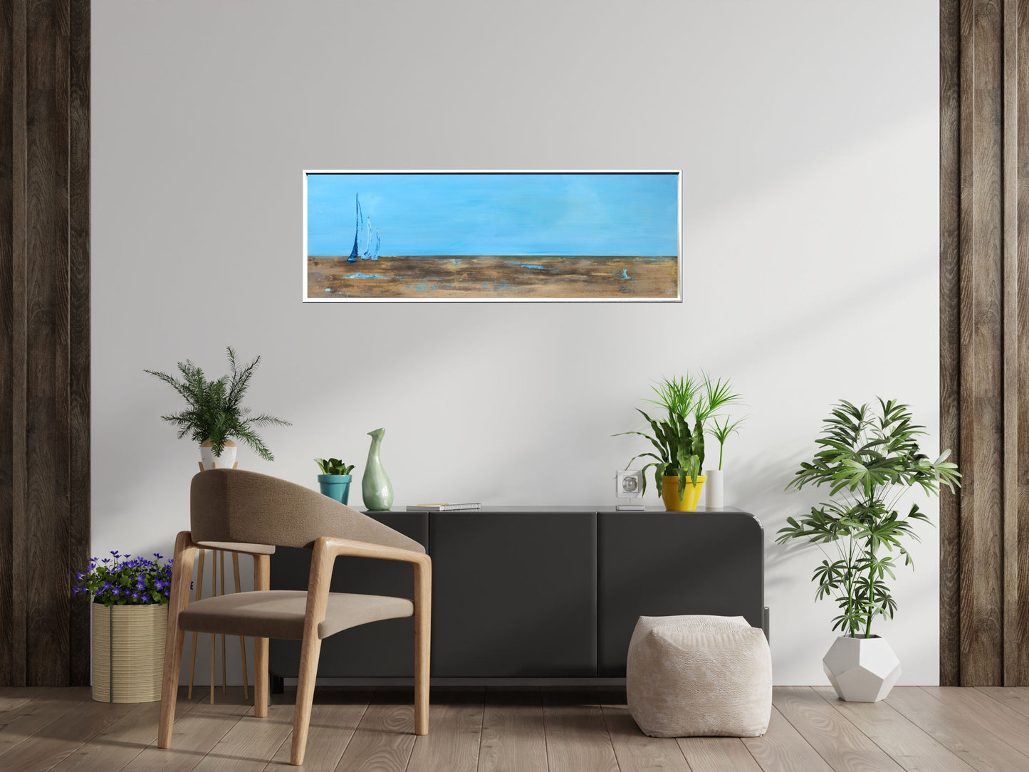 Sailing Silence – Abstract Coastal Painting | 123 × 43 cm | Edelgard Schroer