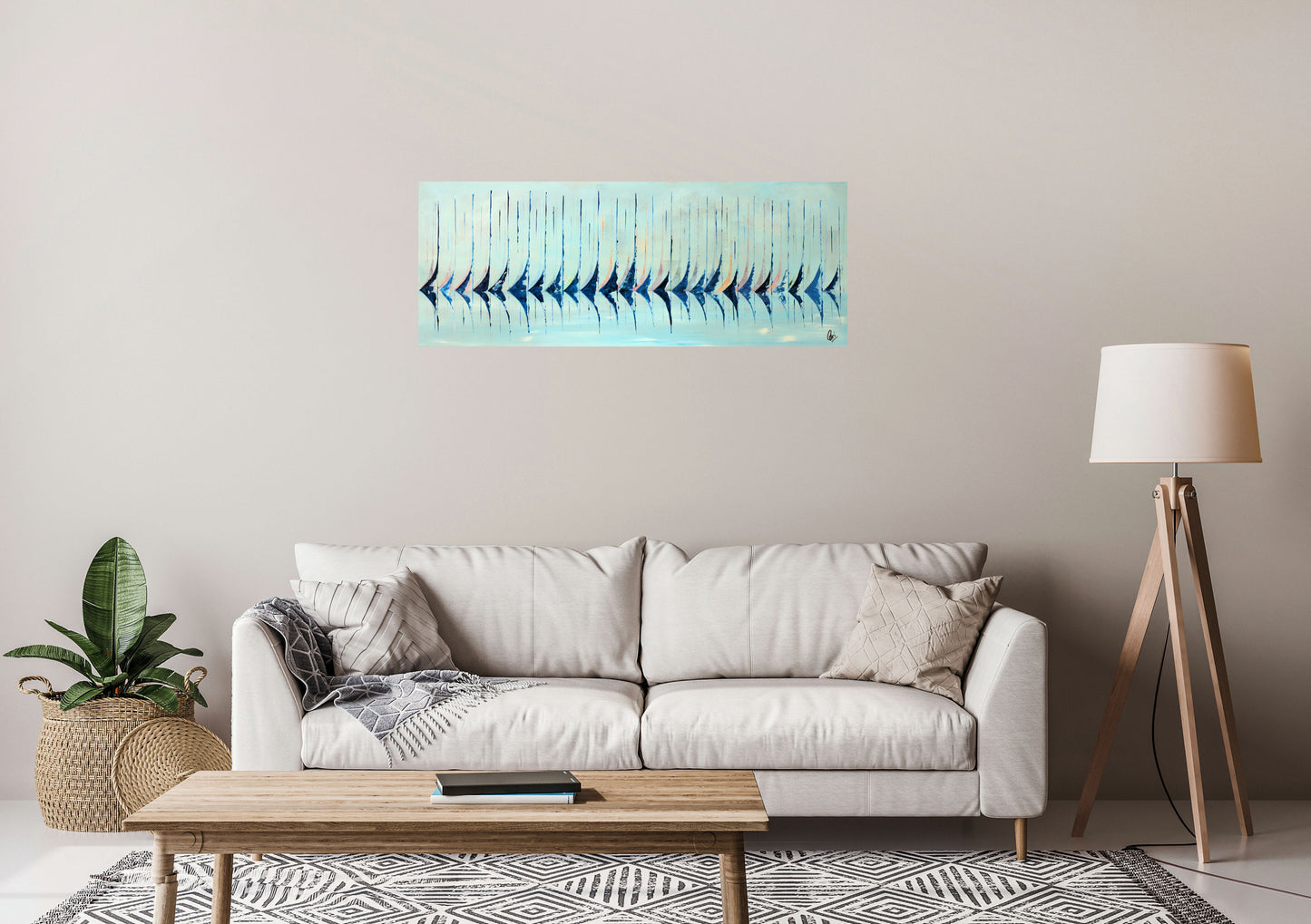 Sailing Rhythm – Abstract Sailboat Painting | 130 × 50 cm | Edelgard Schroer