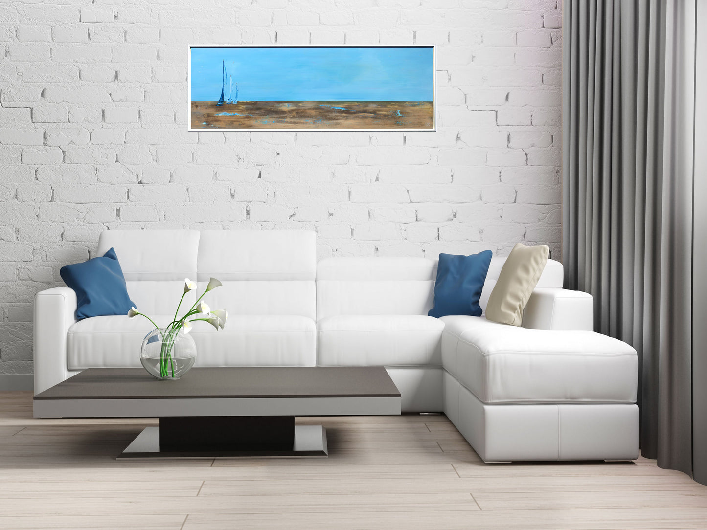 Sailing Silence – Abstract Coastal Painting | 123 × 43 cm | Edelgard Schroer