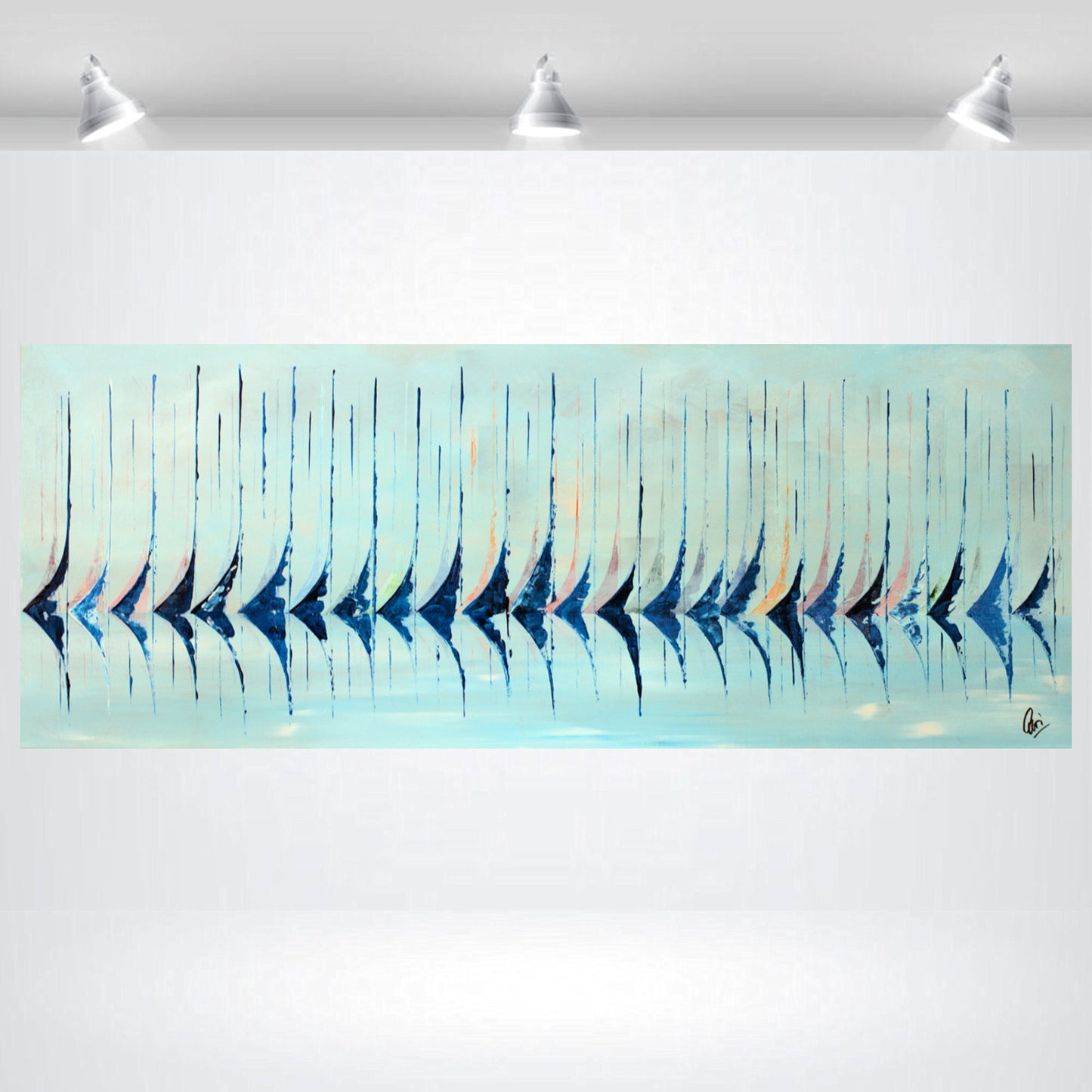 Sailing Rhythm – Abstract Sailboat Painting | 130 × 50 cm | Edelgard Schroer
