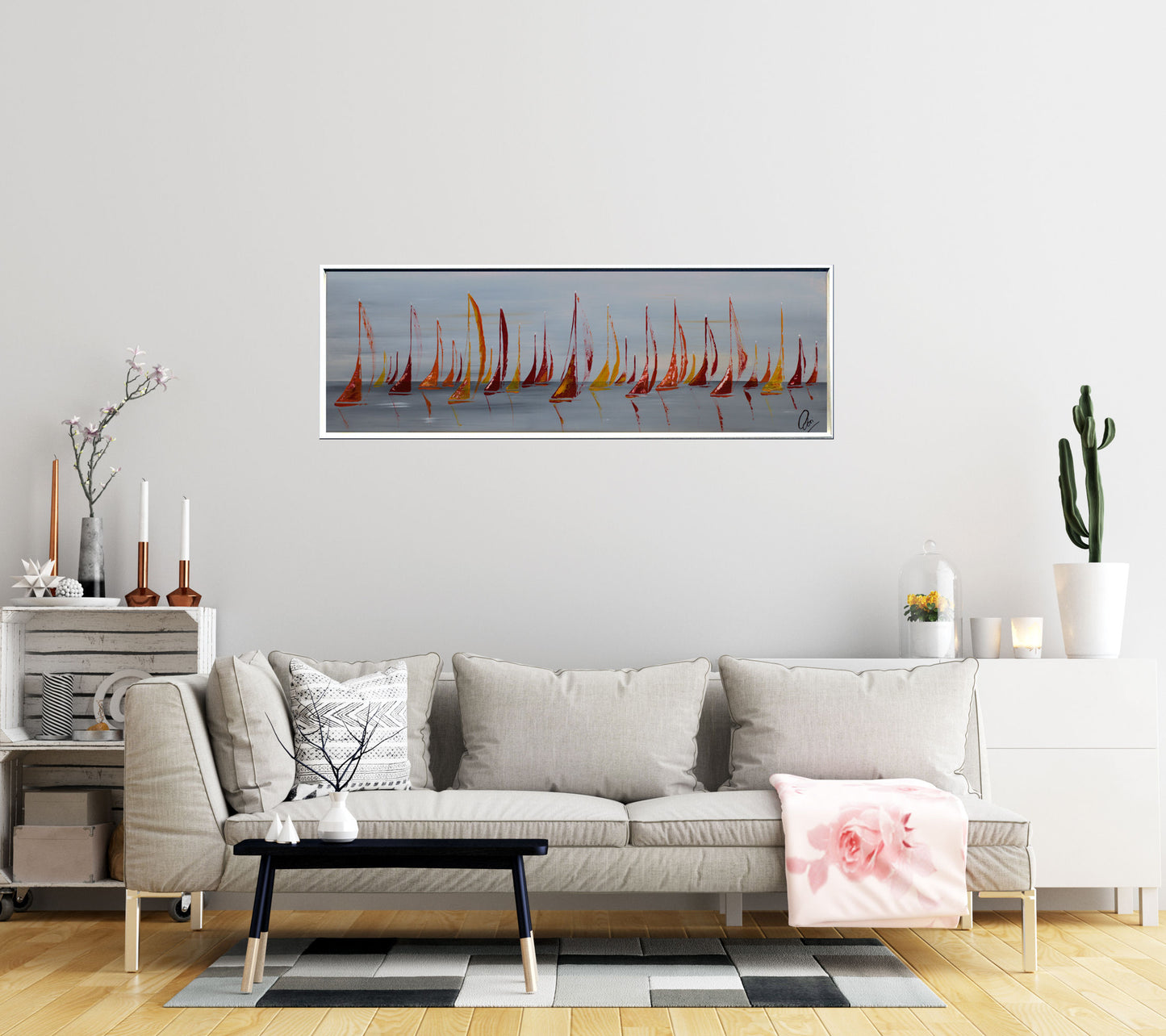 Last Days of Summer – Framed Abstract Seascape Painting | 121 x 41 cm | Edelgard Schroer