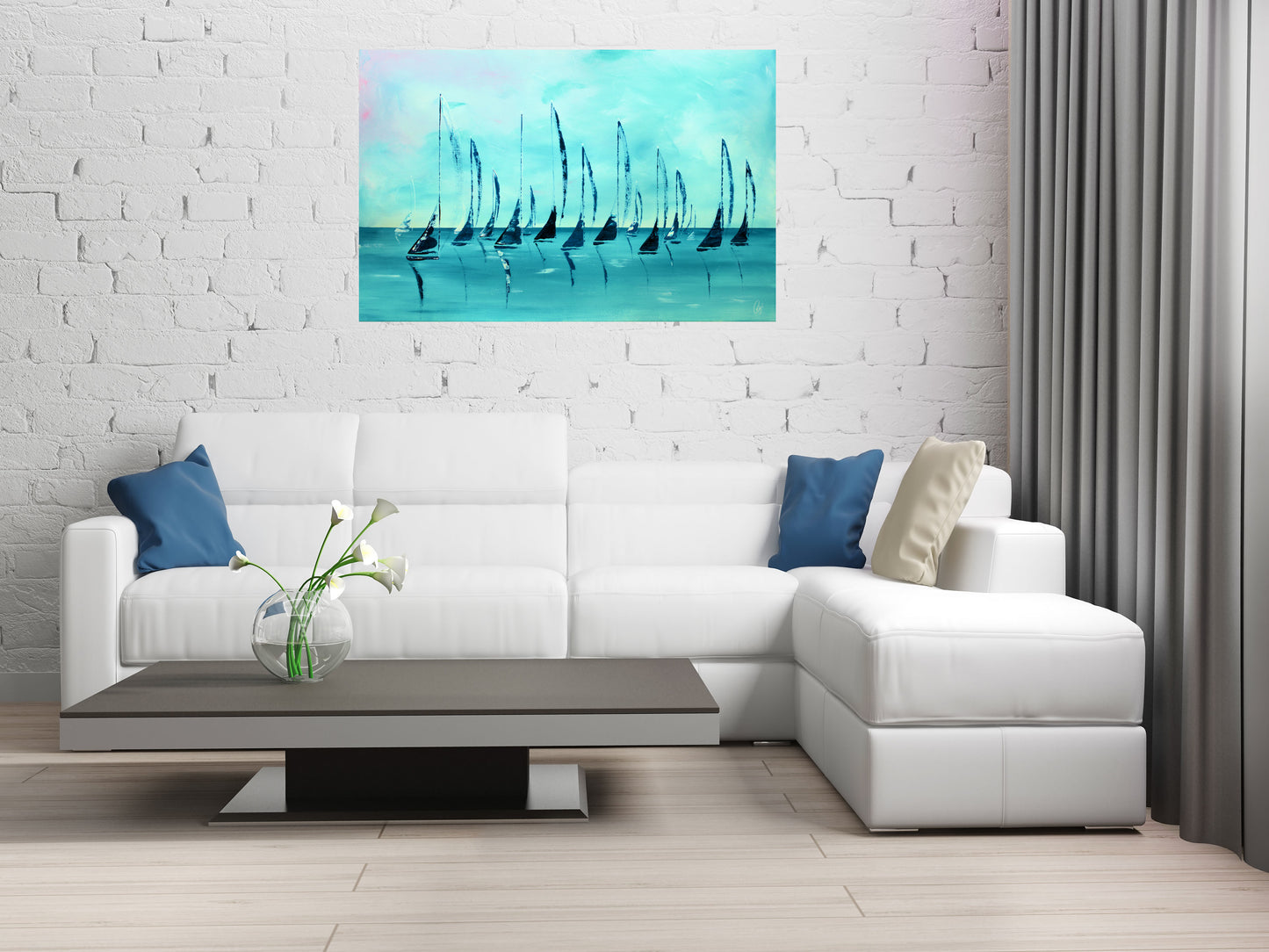 Ocean Silence – Nautical Sailboats Painting | 115×75 cm | Edelgard Schroer