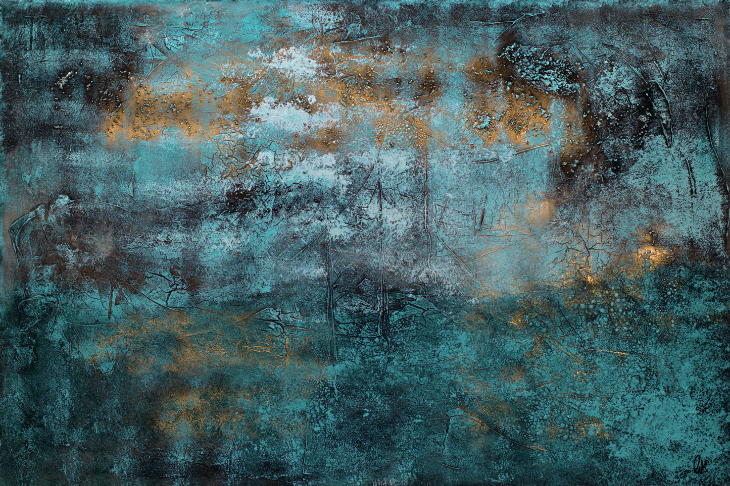 Timeless – Textured Blue & Gold Abstract by Edelgard Schroer | 120 × 80 cm