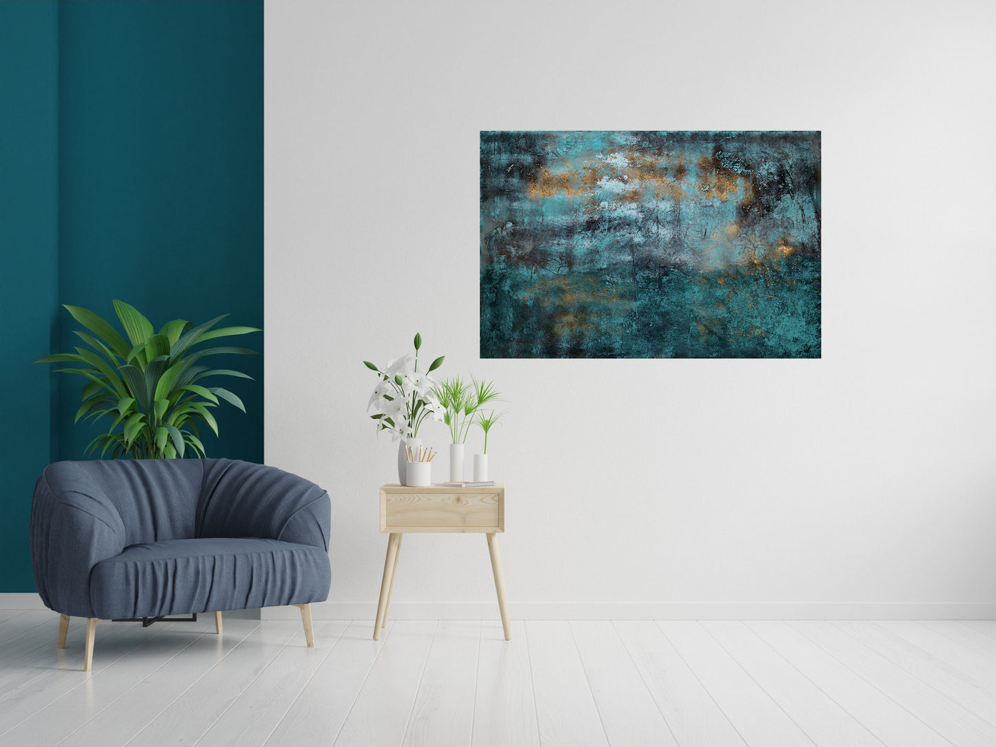 Timeless – Textured Blue & Gold Abstract by Edelgard Schroer | 120 × 80 cm