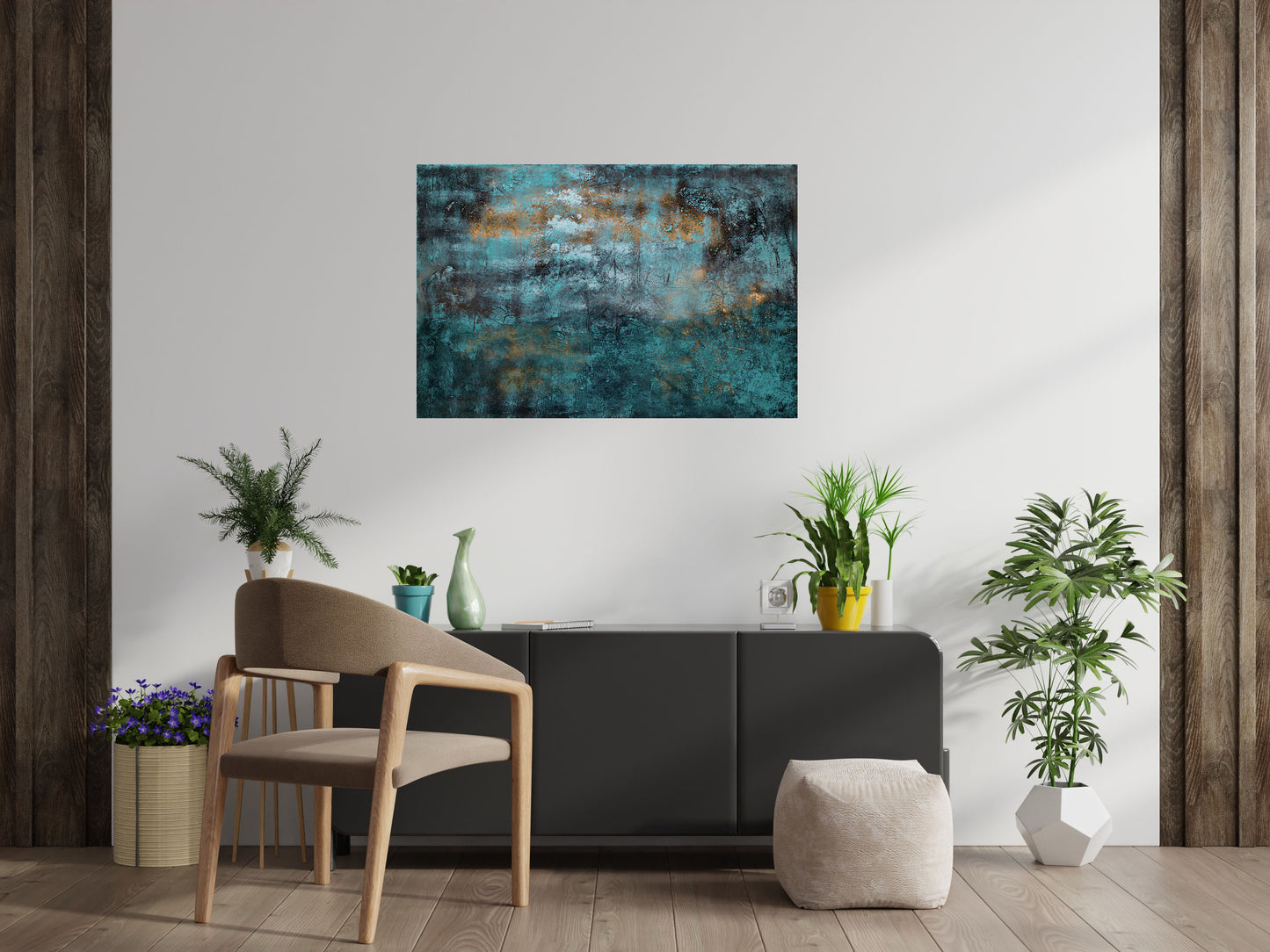 Timeless – Textured Blue & Gold Abstract by Edelgard Schroer | 120 × 80 cm