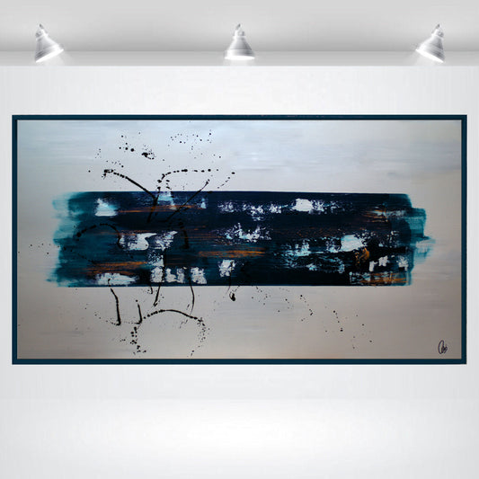 Sternstunde – Abstract Painting with Black Floating Frame | 133 × 73 cm