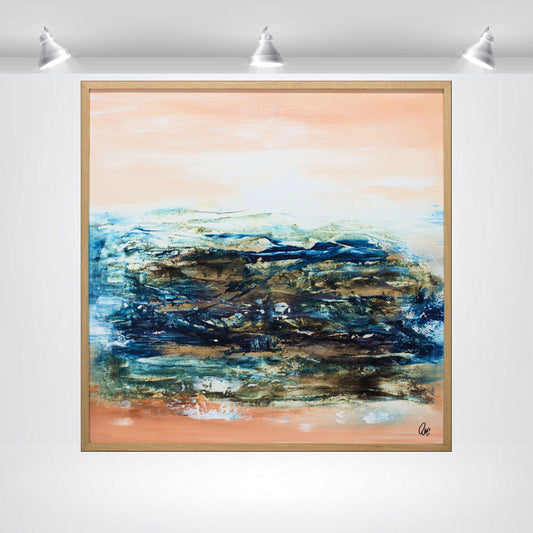 Beneath the Horizon – Abstract Textured Landscape Painting | 83 x 83 cm | Edelgard Schroer
