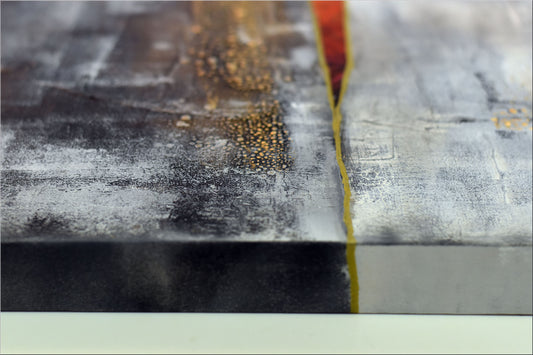 Red Outlook – Abstract Textured Industrial Painting | 80 x 80 cm | Edelgard Schroer