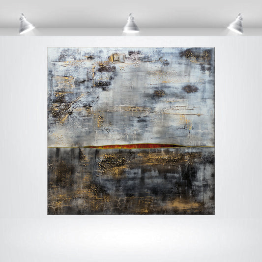 Red Outlook – Abstract Textured Industrial Painting | 80 x 80 cm | Edelgard Schroer
