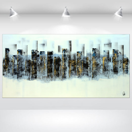 Blue Windows – Abstract Urban Acrylic Painting | 140 x 70 cm | Edelgard Schroer