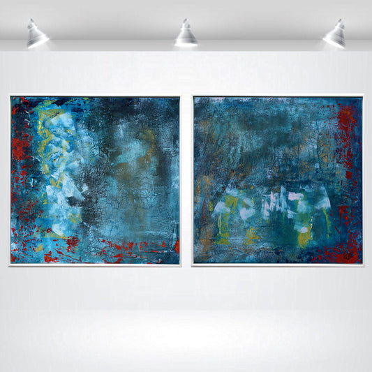 Silent Currents – Abstract Ocean Diptych | 43×43 cm | Edelgard Schroer