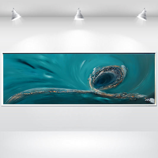 Ebullient – Abstract Ocean-Inspired Painting by Edelgard Schroer | 123 × 43 cm Framed