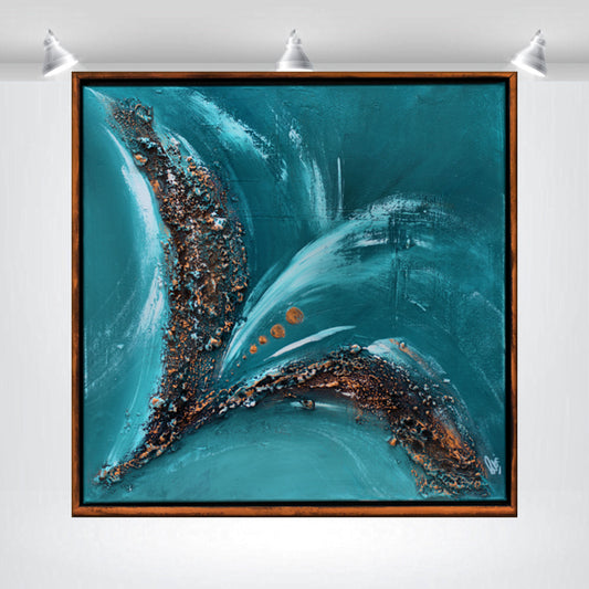 Tidal Bronze – Abstract Teal Bronze Painting | 50×50 cm | Edelgard Schroer