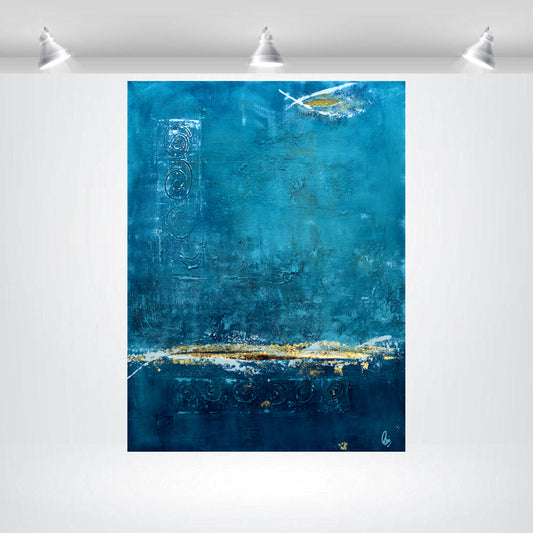 Golden Outlook – Blue & Gold Abstract Acrylic Painting on Canvas by Edelgard Schroer