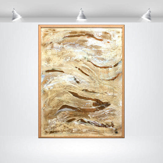 Golden Waves – Original Abstract Acrylic Painting | 63,5 x 83,5 cm | Framed by Edelgard Schroer