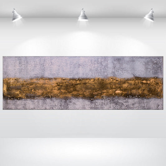 Golden Threads – Abstract Industrial Painting | 150 × 50 cm | Edelgard Schroer