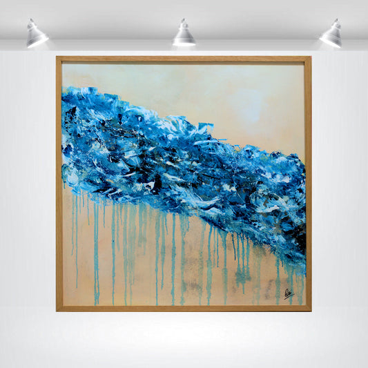 Blue Bloom – Abstract Floral Acrylic Painting | 83 x 83 cm | Edelgard Schroer