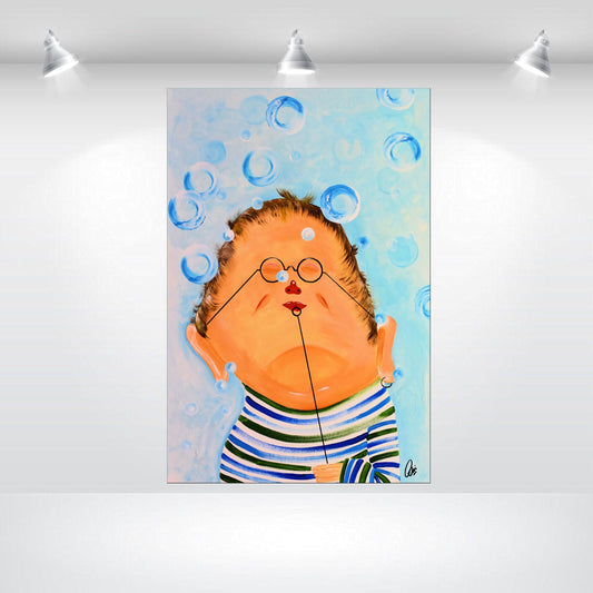 Mr Bubbles  Original Whimsical Acrylic Painting, Large Figurative Canvas Art, Ready to Hang