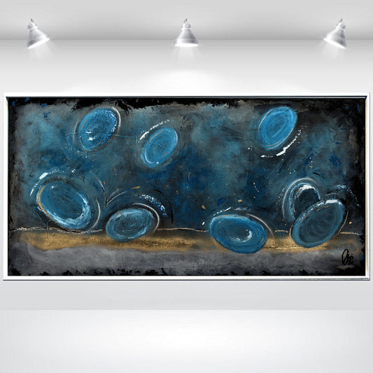 Blue Balloons – Abstract Textured Painting | 60 × 120 cm | Edelgard Schroer