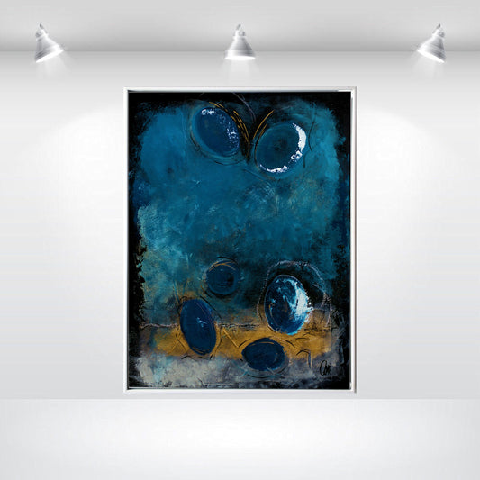 Free Flying – Abstract Blue Gold Textured Painting | 60 × 80 cm | Edelgard Schroer