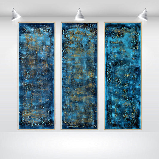 Blue Fantasies – Abstract Triptych Painting | 120 × 120 cm | Edelgard Schroer