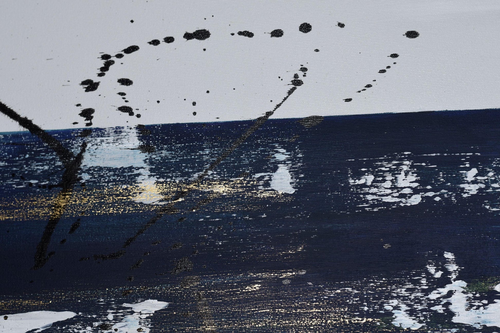 Sternstunde - Abstract Minimalist Painting 133x73cm with Petrol Black Gold Frame, Artwork on Canvas, large canvas wall art, unique art