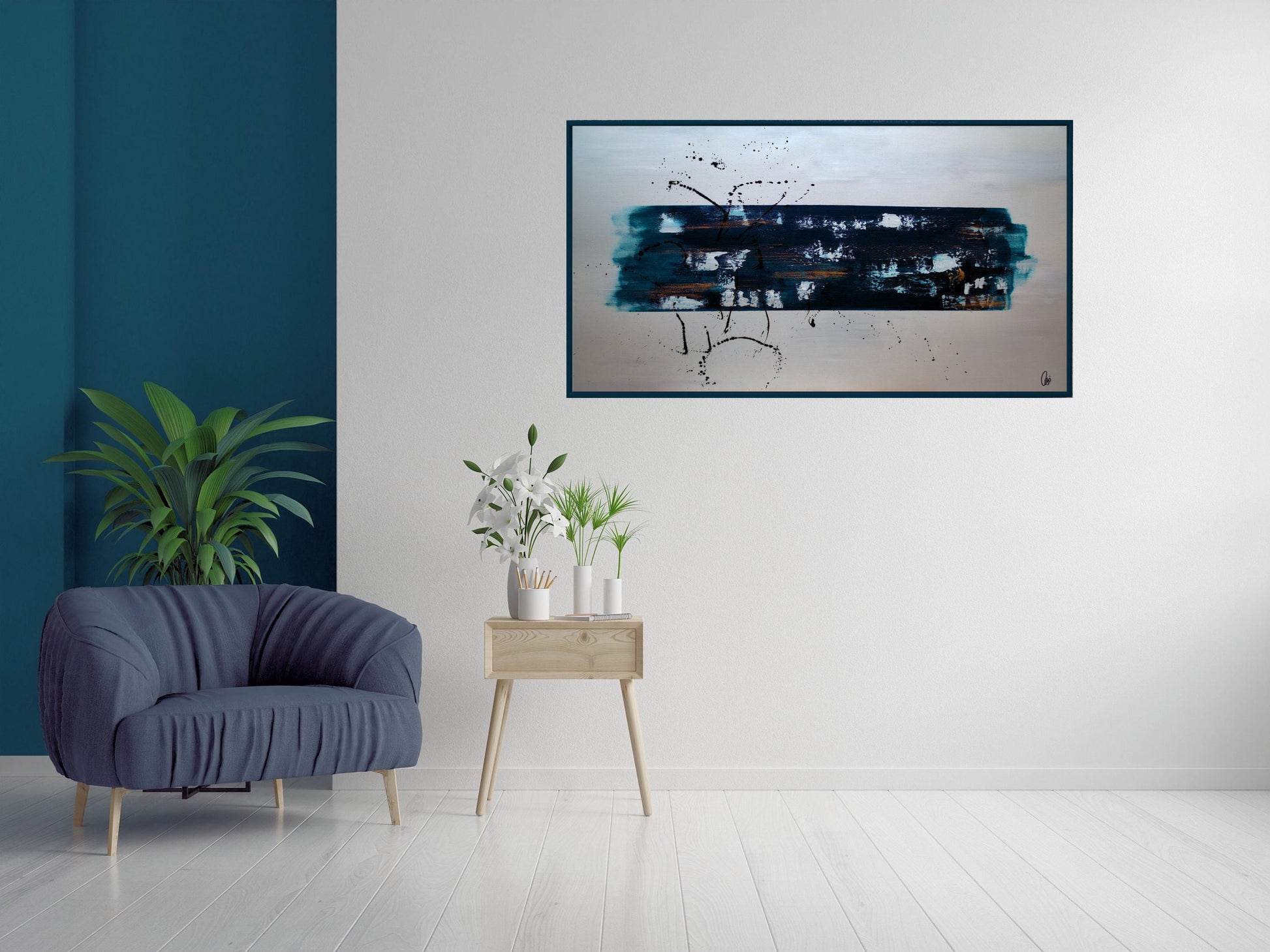 petrol grey artwork abstract design on canvas, framed art