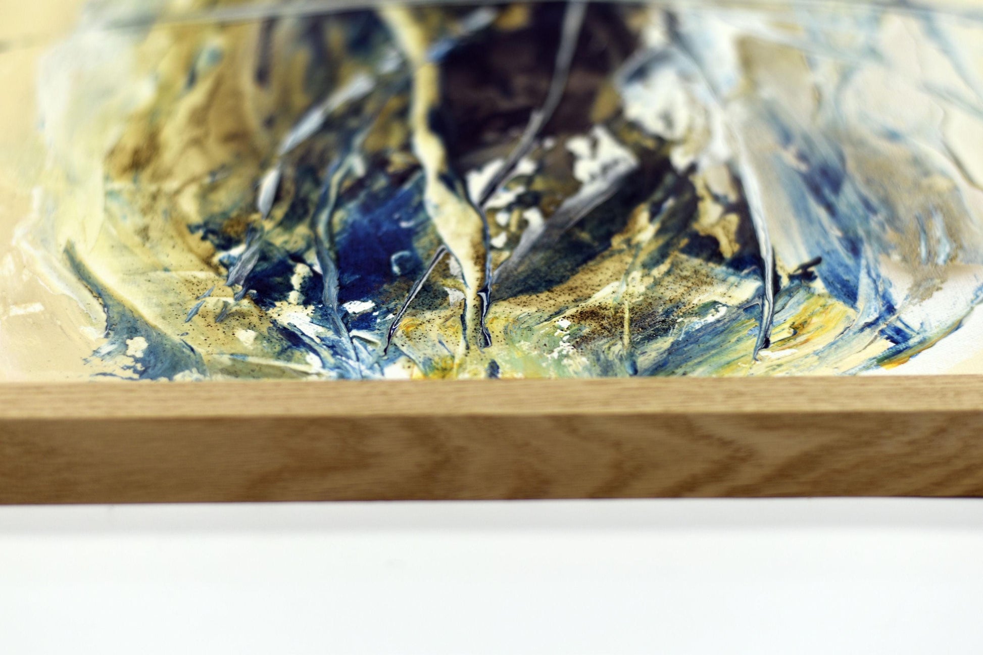Barry’s Gold – Abstract Textured Art on Canvas | Blue Beige Gold Wall Art | 83×83 cm Framed Painting by Edelgard Schroer