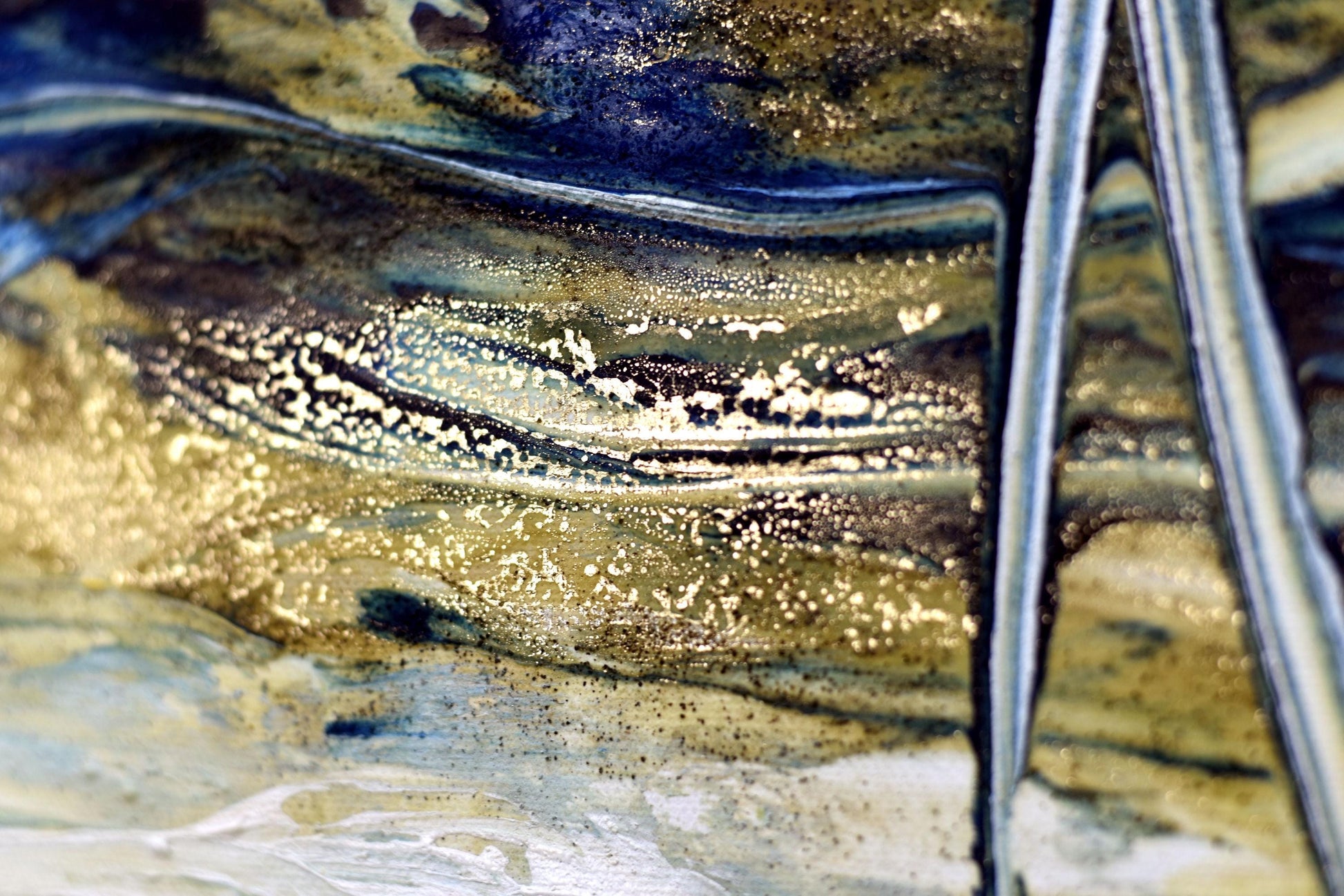 Barry’s Gold – Abstract Textured Art on Canvas | Blue Beige Gold Wall Art | 83×83 cm Framed Painting by Edelgard Schroer