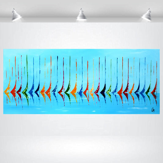 Sailing Symphony – Abstract Sailboats Painting | 120 × 50 cm | Edelgard Schroer