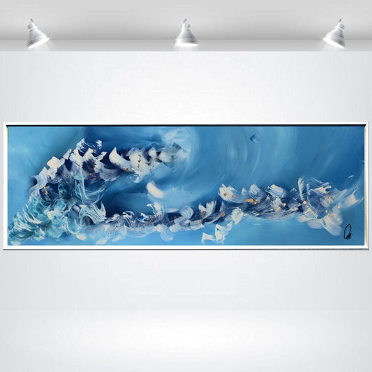 Azure Flow – Abstract Blue White Gold Painting | 123 × 43 cm | Edelgard Schroer