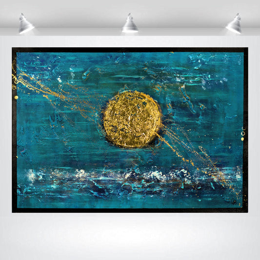 Solar Gold – Abstract Acrylic Gold Leaf Painting | 100 × 70 cm | Edelgard Schroer