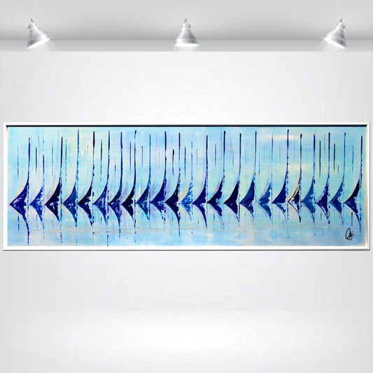 Ocean Harmony – Abstract Sailboats Acrylic Painting | 123 × 43 cm | Edelgard Schroer