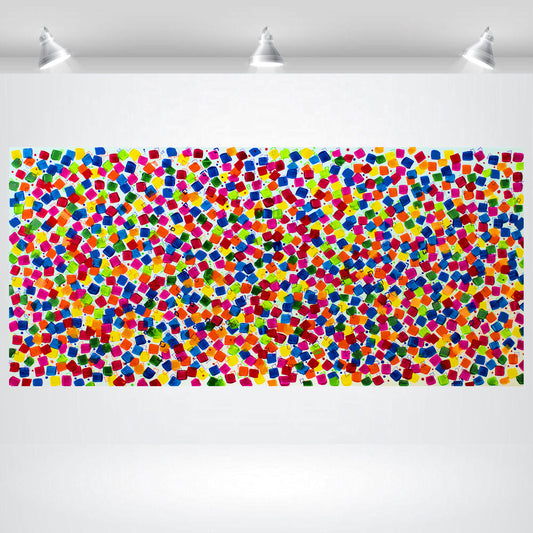 Dancing Pixels – Abstract Colorful Painting | 140×65 cm | Edelgard Schroer