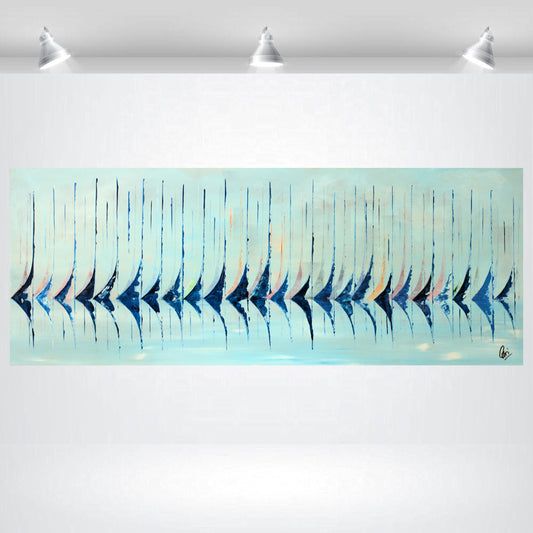 Sailing Rhythm – Abstract Sailboat Painting | 130 × 50 cm | Edelgard Schroer